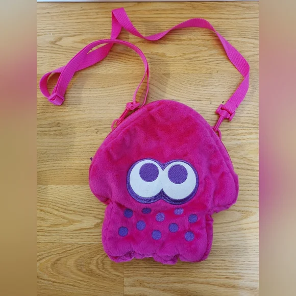 Nintendo Switch Splatoon 2 Hori Pink Squid Plush Pouch With Shoulder Strap - Picture 1 of 7